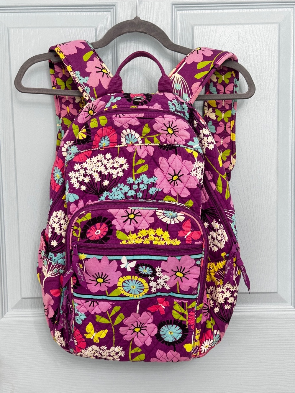 Vera Bradley Purple Flutterby Campus Backpack Floral Butterfly Retired School